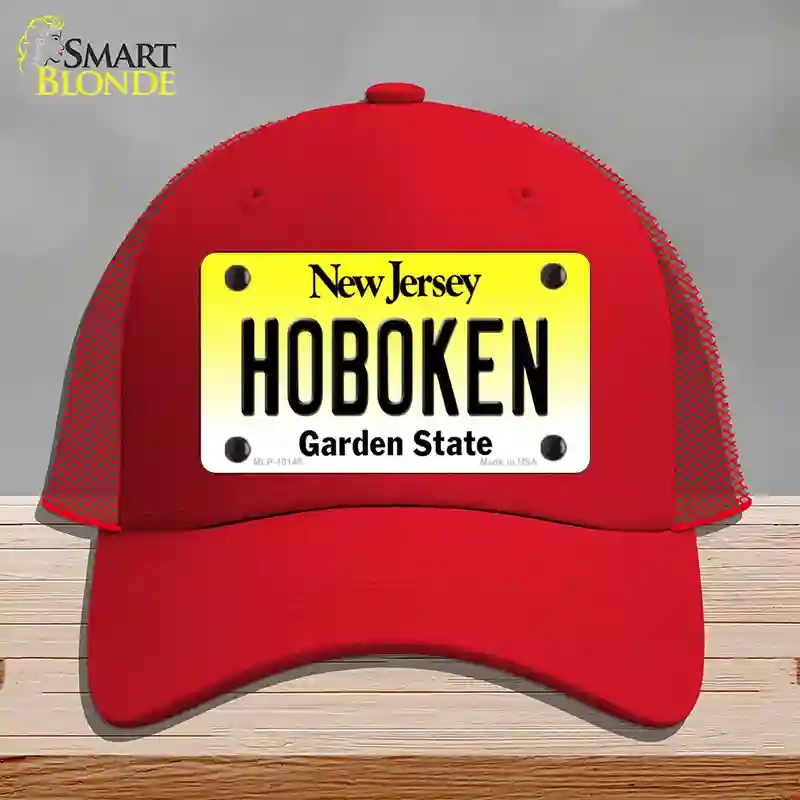 HAT17-MLP-10148 Hoboken   Jersey Novelty License Plate Hat, Mesh - Red