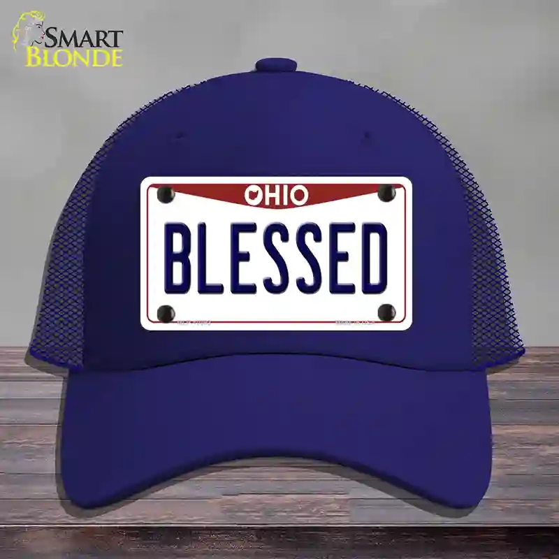 HAT18-MLP-10093 Blessed Ohio Novelty License Plate Hat, Mesh - Royal Blue
