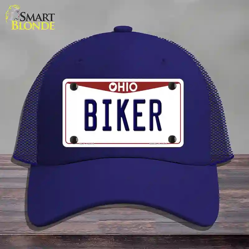 HAT18-MLP-10096 Biker Ohio Novelty License Plate Hat, Mesh - Royal Blue