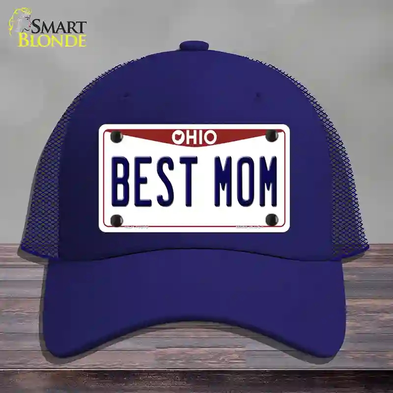 HAT18-MLP-10099 Best Mom Ohio Novelty License Plate Hat, Mesh - Royal Blue