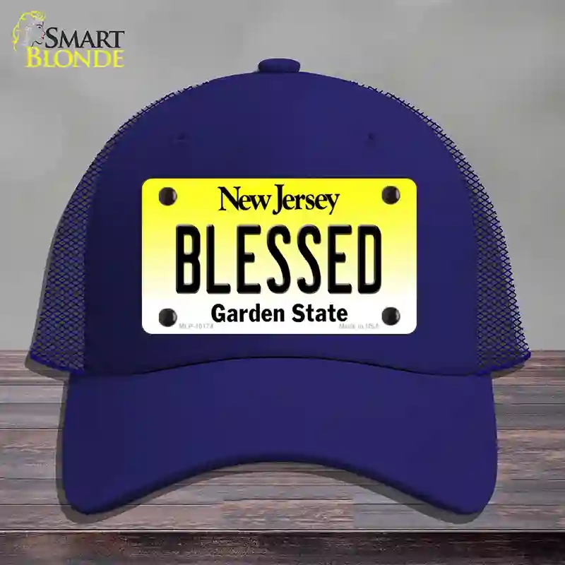 HAT18-MLP-10174 Blessed   Jersey Novelty License Plate Hat, Mesh - Royal Blue