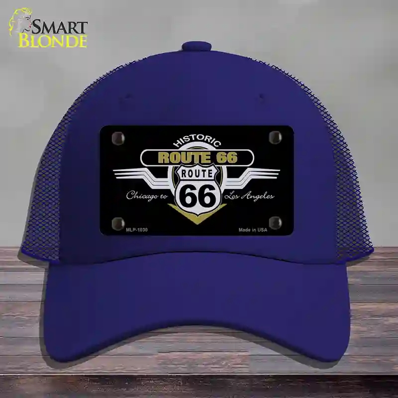 HAT18-MLP-1030 Route 66 Shield Wings Novelty License Plate Hat, Mesh - Royal Blue