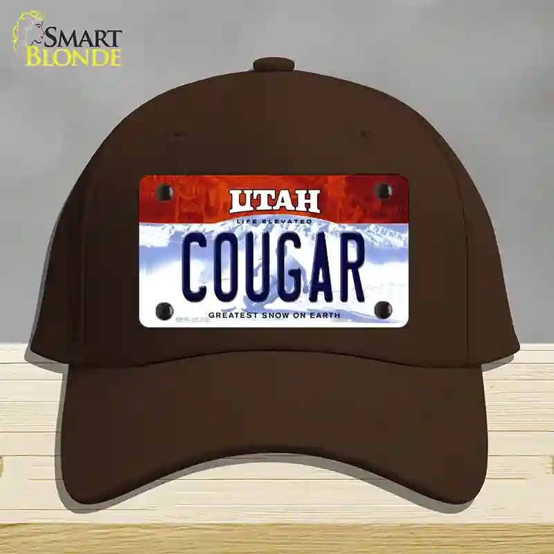 HAT24-MLP-10200 Cougar Utah Novelty License Plate Hat, Cotton - Dark Brown