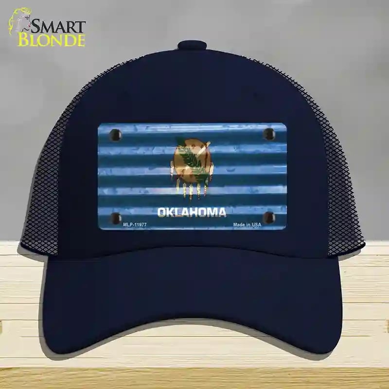 HAT16-MLP-11977 Oklahoma Corrugated Flag Novelty License Plate Hat, Mesh - Navy