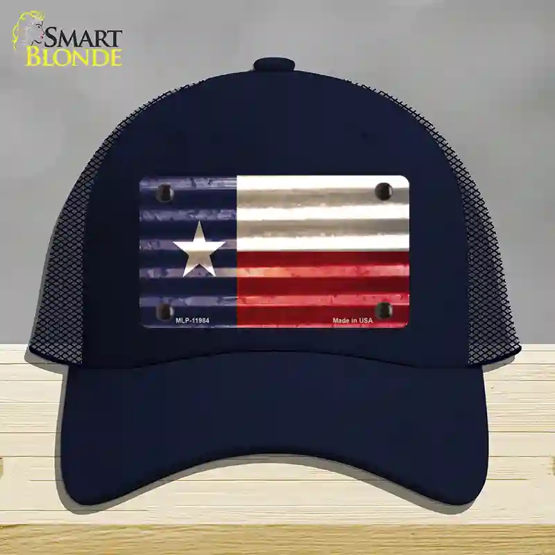 HAT16-MLP-11984 Texas Corrugated Flag Novelty License Plate Hat, Mesh - Navy