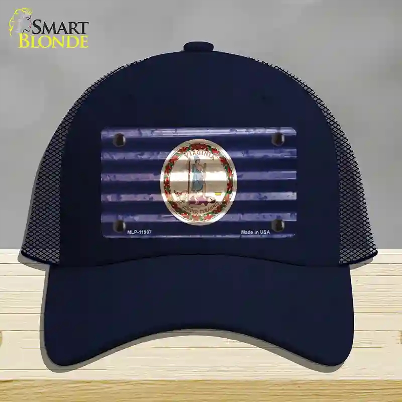 HAT16-MLP-11987 Virginia Corrugated Flag Novelty License Plate Hat, Mesh - Navy