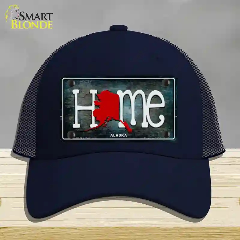 HAT16-MLP-11993 Alaska Home State Outline Novelty License Plate Hat, Mesh - Navy