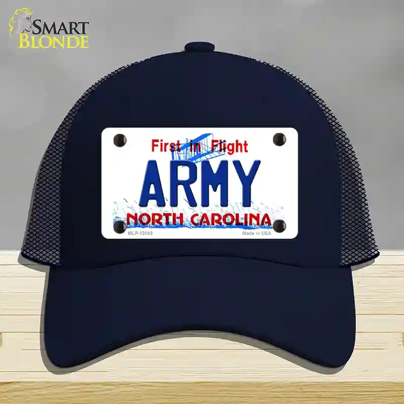 HAT16-MLP-12093 Army North Carolina State Novelty License Plate Hat, Mesh - Navy