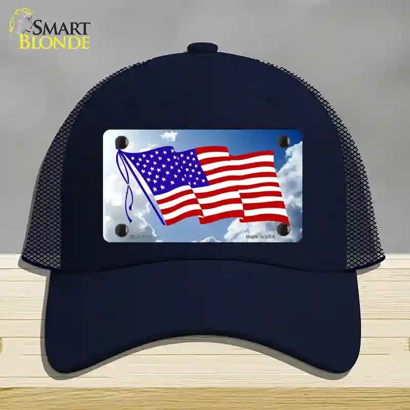 HAT16-MLP-1211 American Flag Cloud Novelty License Plate Hat, Mesh - Navy