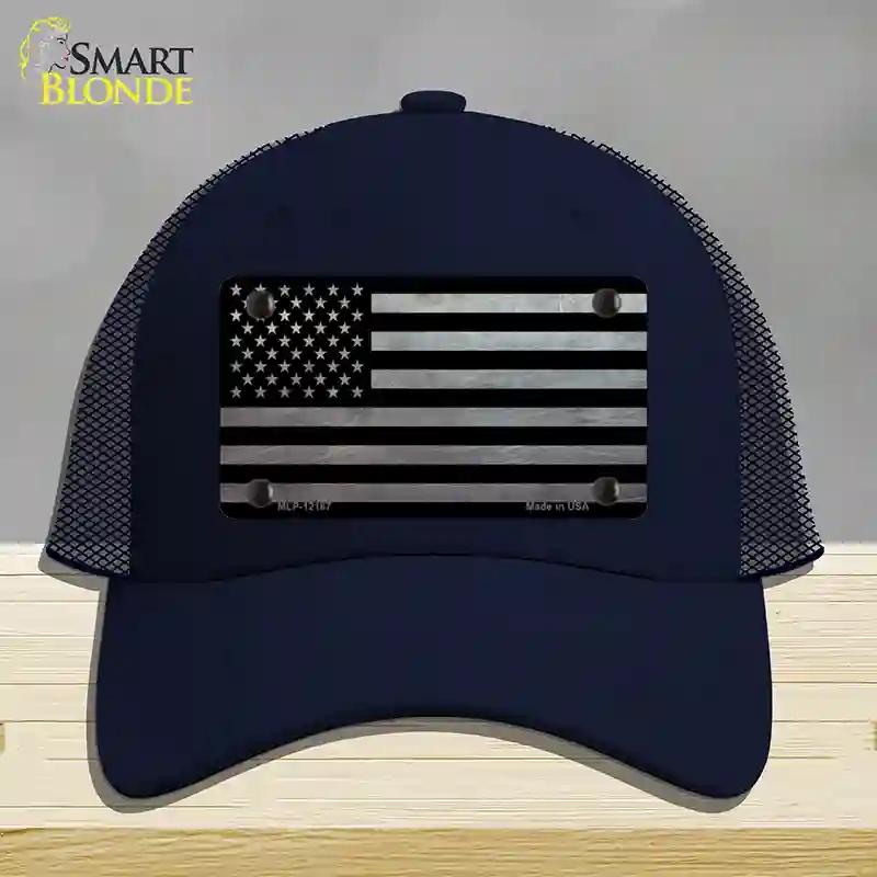 HAT16-MLP-12187 American Flag Black & Gray Novelty License Plate Hat, Mesh - Navy