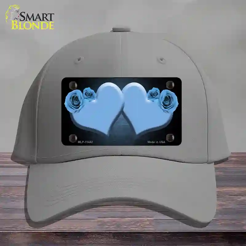 HAT23-MLP-11442 Hearts Over Roses in Light Blue Novelty License Plate Hat, Cotton - Gray