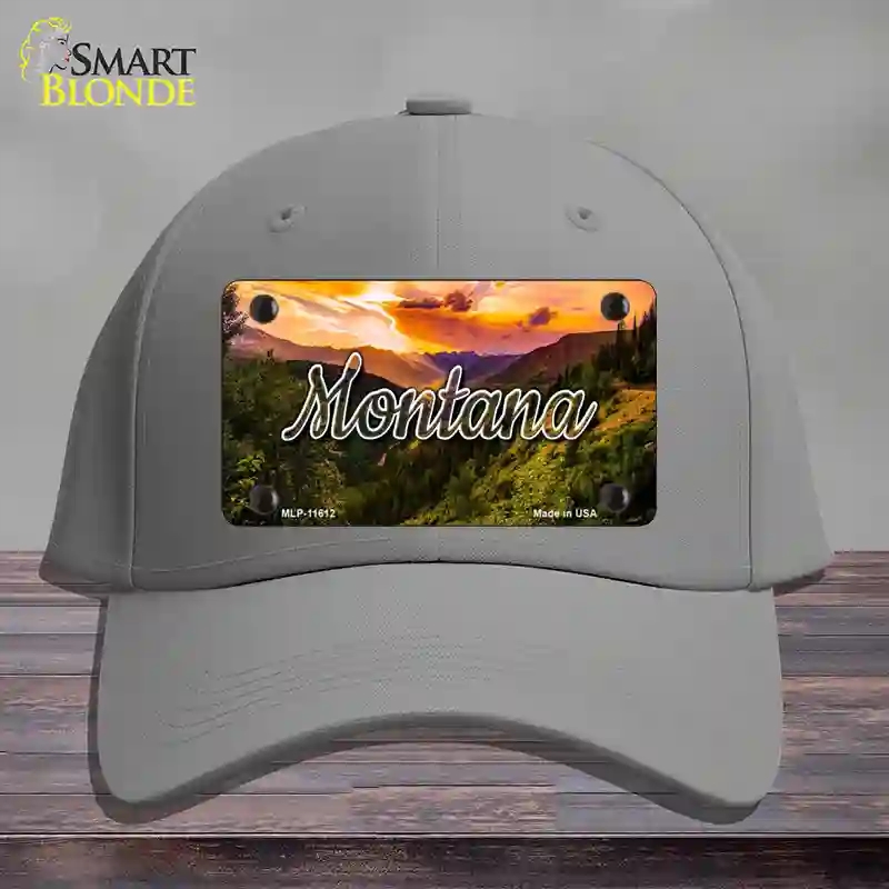 HAT23-MLP-11612 Montana Forest Sunset State Novelty License Plate Hat, Cotton - Gray