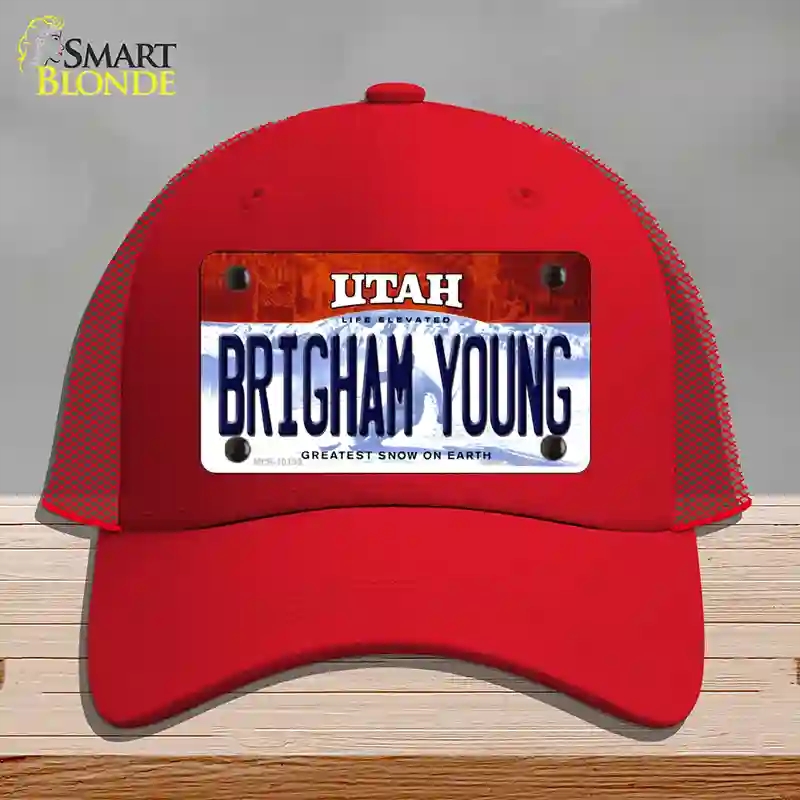 HAT17-MLP-10199 Brigham Young Utah Novelty License Plate Hat, Mesh - Red