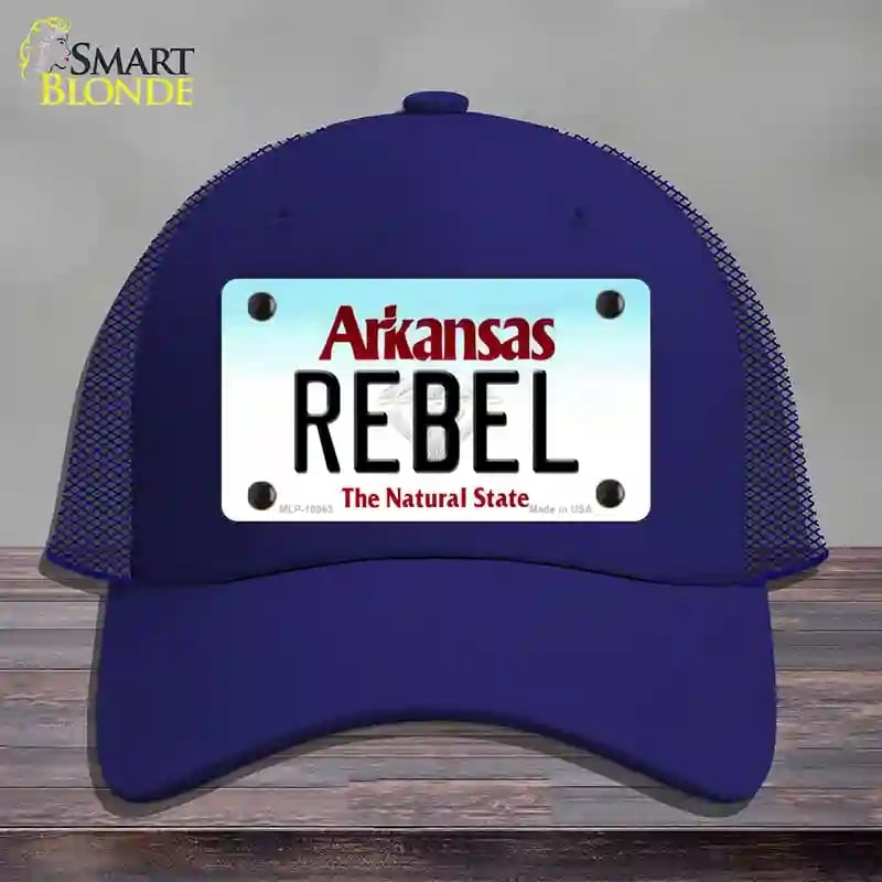 HAT18-MLP-10063 Rebel Arkansas Novelty License Plate Hat, Mesh - Royal Blue