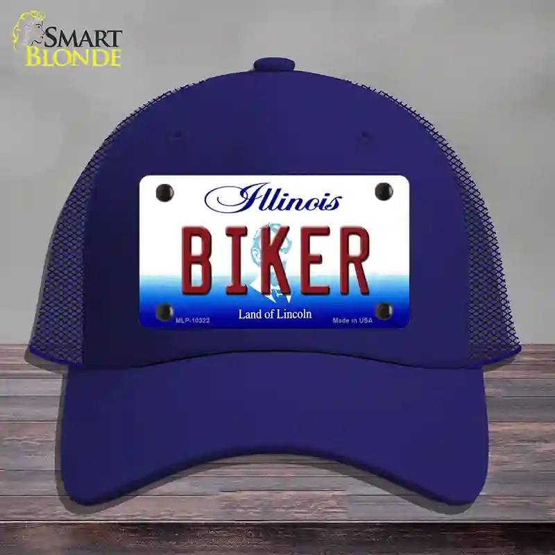 HAT18-MLP-10322 Biker Illinois Novelty License Plate Hat, Mesh - Royal Blue