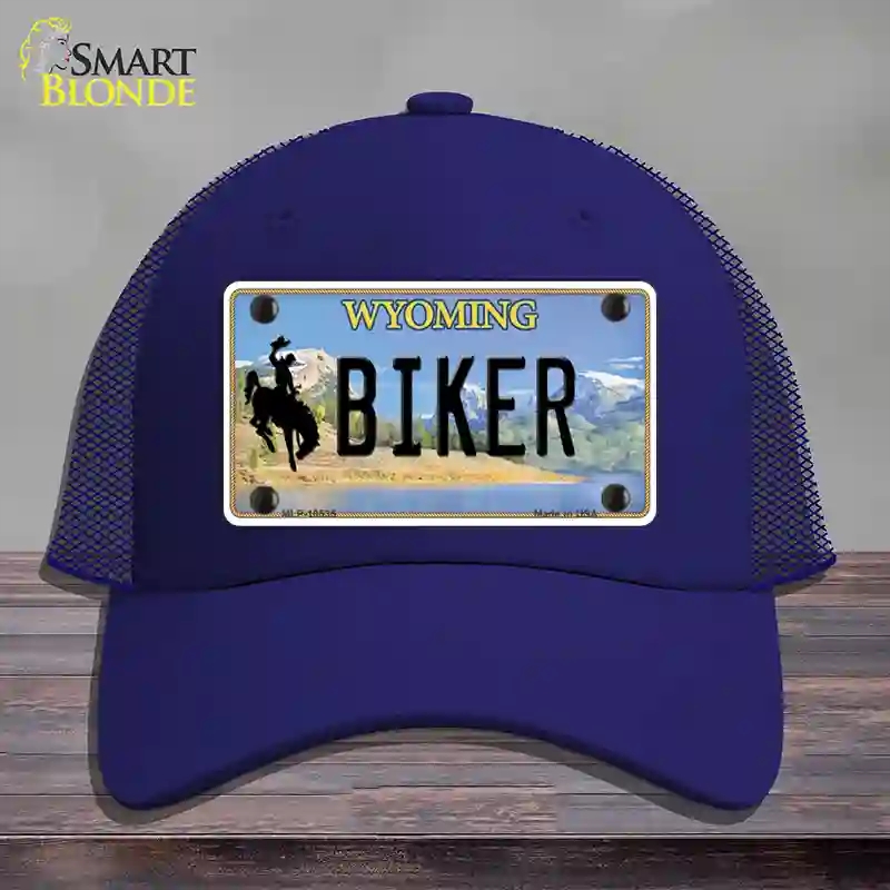 HAT18-MLP-10535 Biker Wyoming Novelty License Plate Hat, Mesh - Royal Blue