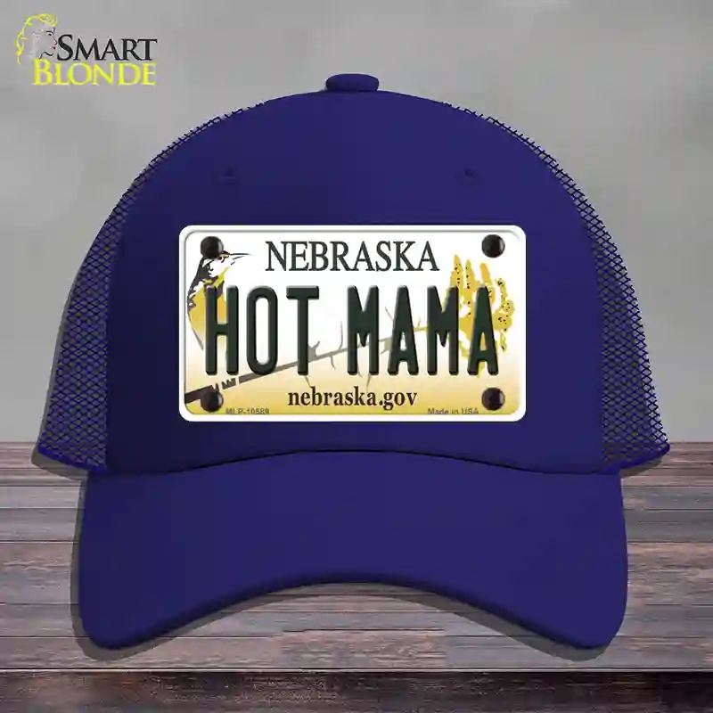 HAT18-MLP-10589 Hot Mama Nebraska Novelty License Plate Hat, Mesh - Royal Blue