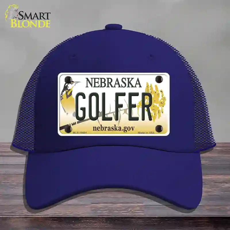 HAT18-MLP-10601 Golfer Nebraska Novelty License Plate Hat, Mesh - Royal Blue