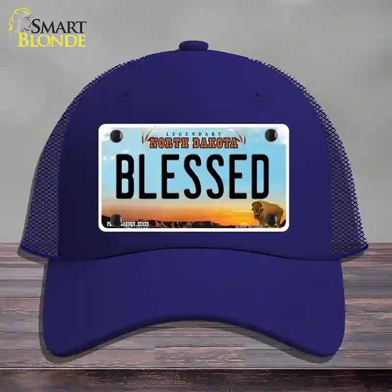 HAT18-MLP-10726 Blessed North Dakota Novelty License Plate Hat, Mesh - Royal Blue