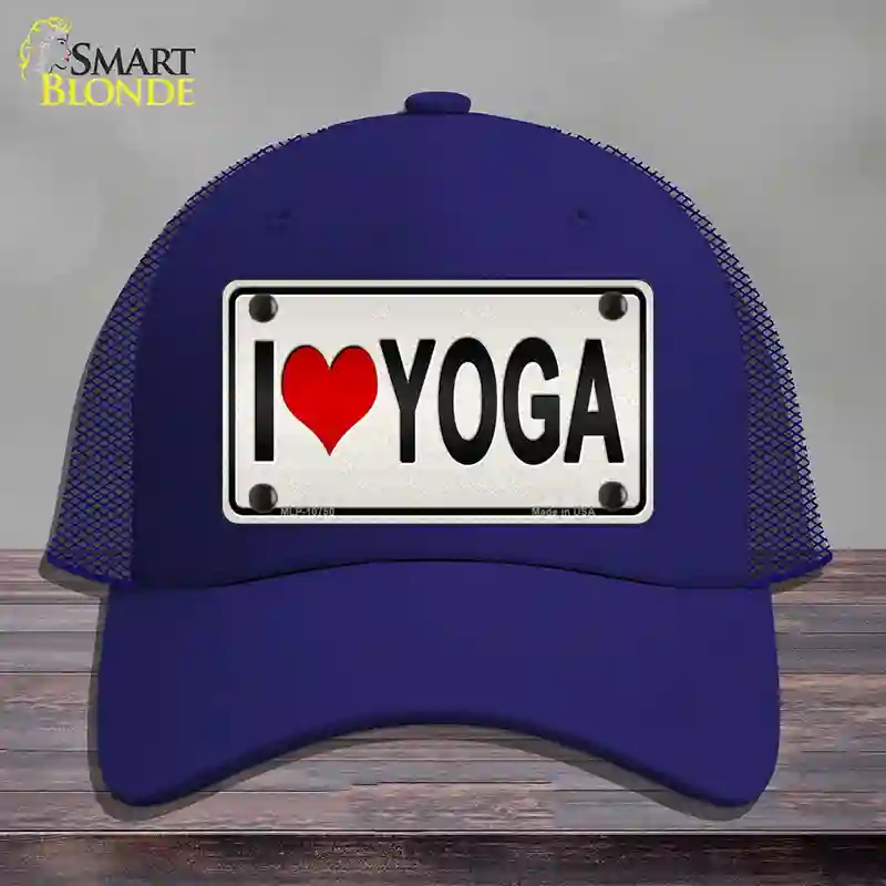 HAT18-MLP-10750 I Love Yoga Silver Novelty License Plate Hat, Mesh - Royal Blue