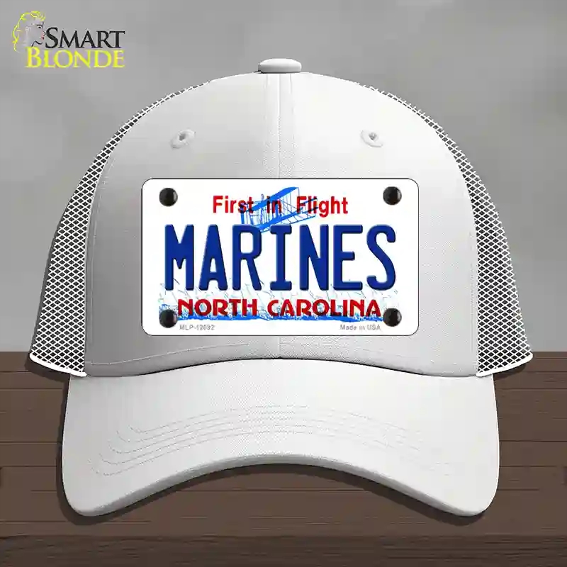HAT19-MLP-12092 Marines North Carolina State Novelty License Plate Hat, Mesh - White