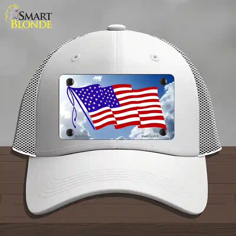 HAT19-MLP-1211 American Flag Cloud Novelty License Plate Hat, Mesh - White