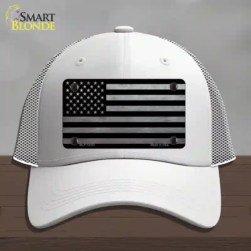 HAT19-MLP-12187 American Flag Black & Gray Novelty License Plate Hat, Mesh - White