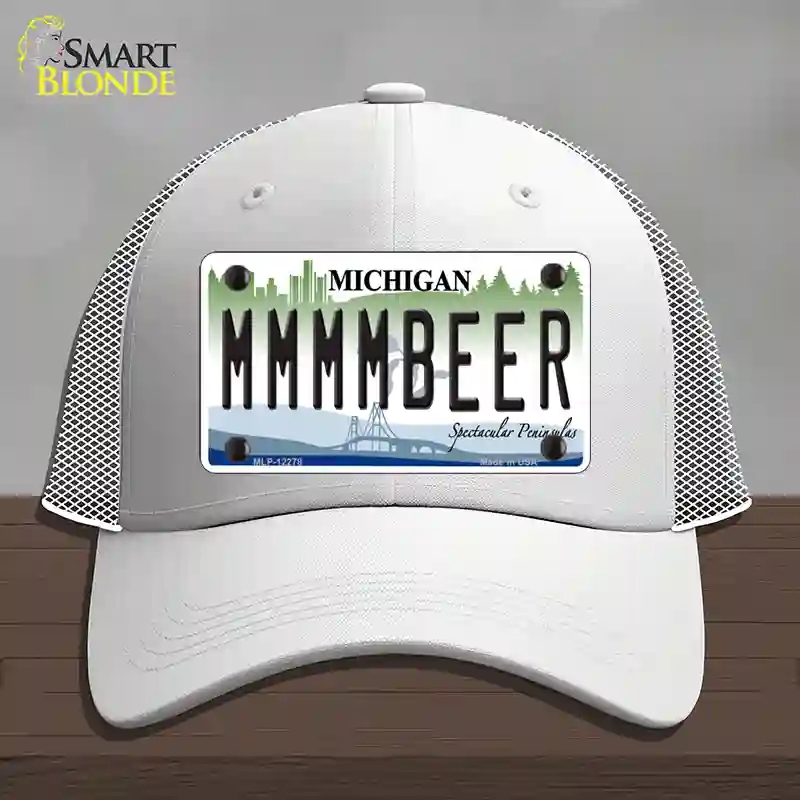 HAT19-MLP-12278 Michigan MMMMBeer Novelty License Plate Hat, Mesh - White