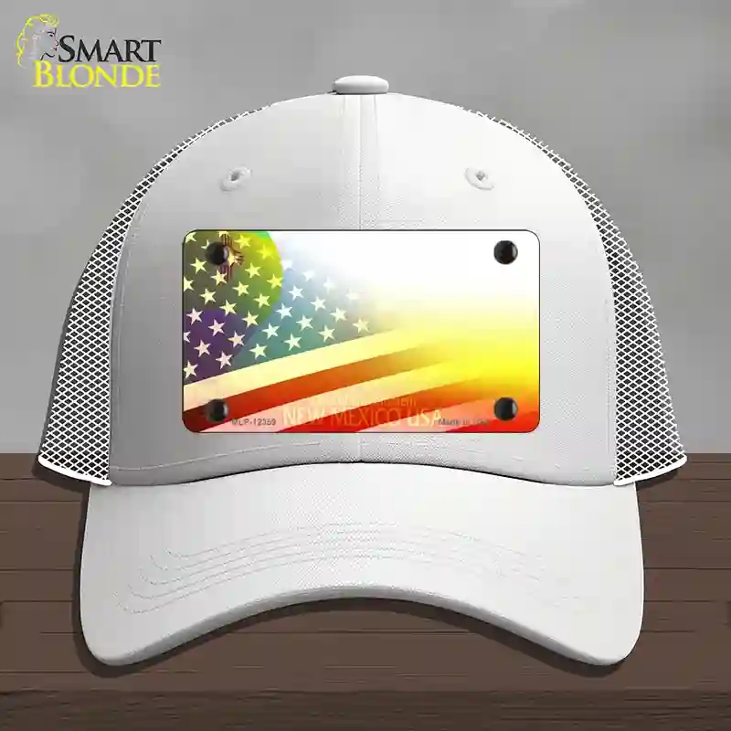 HAT19-MLP-12359   Mexico with American Flag Novelty License Plate Hat, Mesh - White