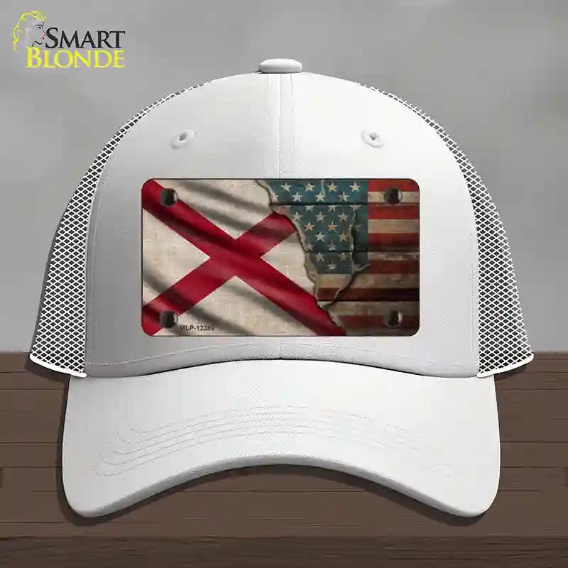 HAT19-MLP-12380 Alabama & American Flag Novelty License Plate Hat, Mesh - White