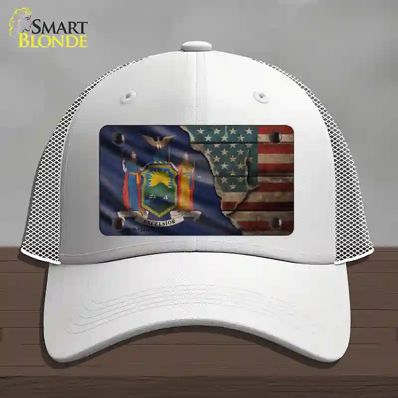 HAT19-MLP-12411   York & American Flag Novelty License Plate Hat, Mesh - White
