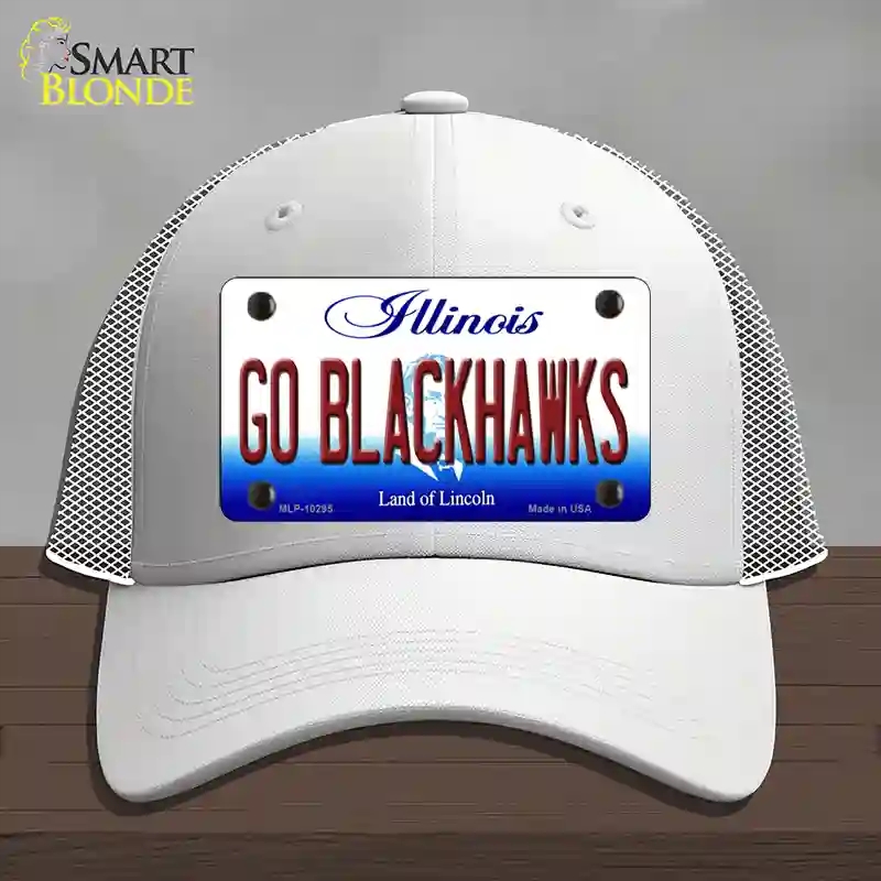 HAT19-MLP-10295 Go Blackhawks Illinois Novelty License Plate Hat, Mesh - White