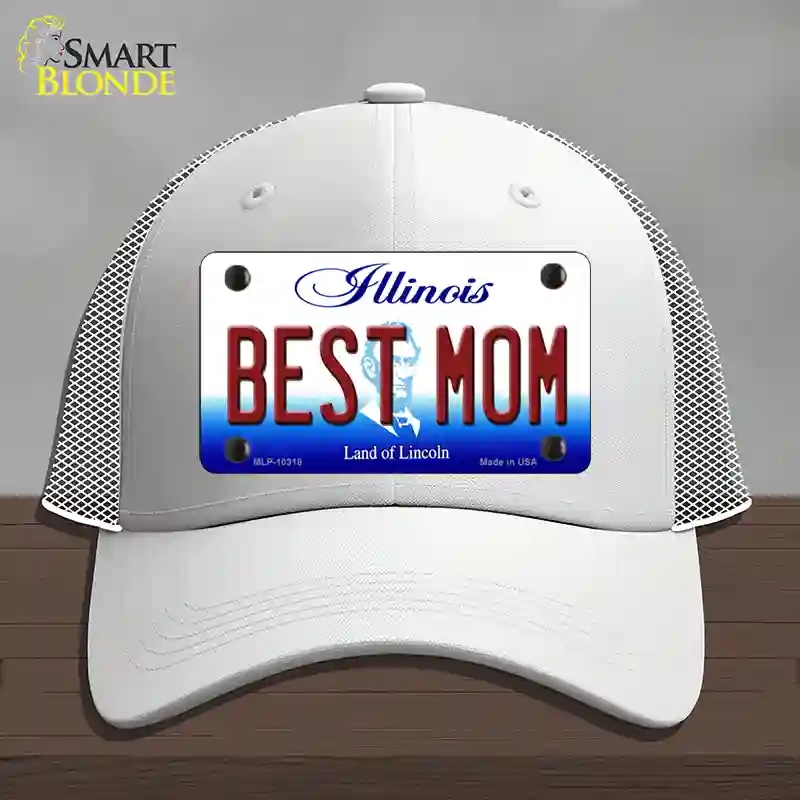 HAT19-MLP-10318 Best Mom Illinois Novelty License Plate Hat, Mesh - White