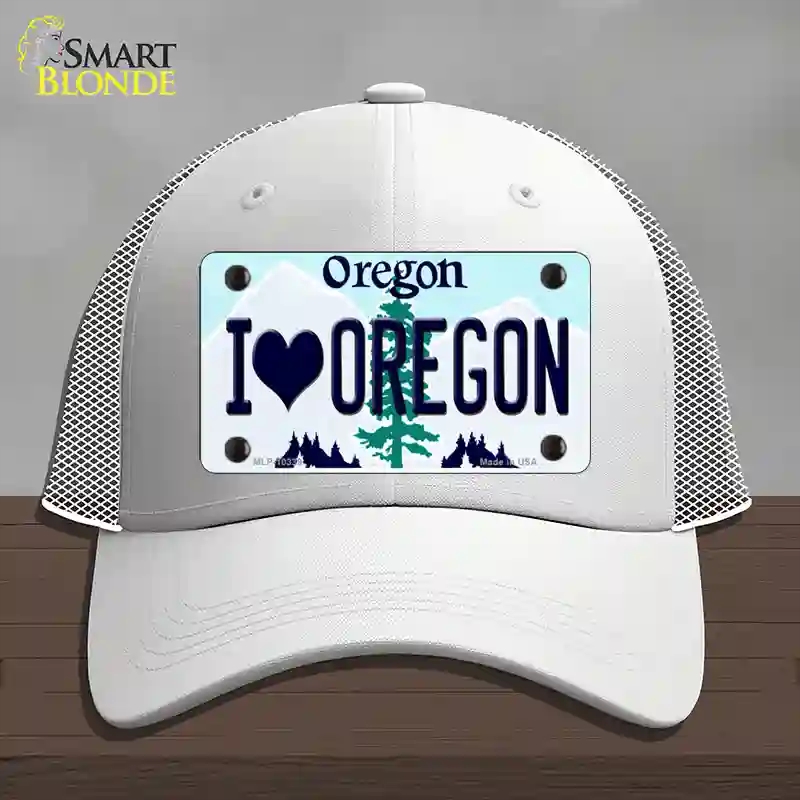 HAT19-MLP-10339 I Love Oregon Novelty License Plate Hat, Mesh - White