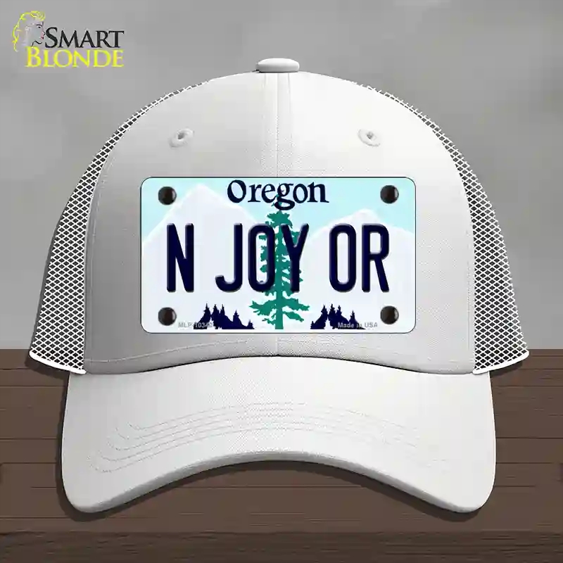 HAT19-MLP-10340 N Joy OR Oregon Novelty License Plate Hat, Mesh - White