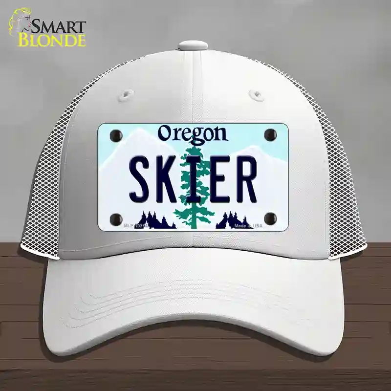 HAT19-MLP-10364 Skier Oregon Novelty License Plate Hat, Mesh - White