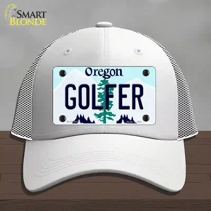 HAT19-MLP-10377 Golfer Oregon Novelty License Plate Hat, Mesh - White