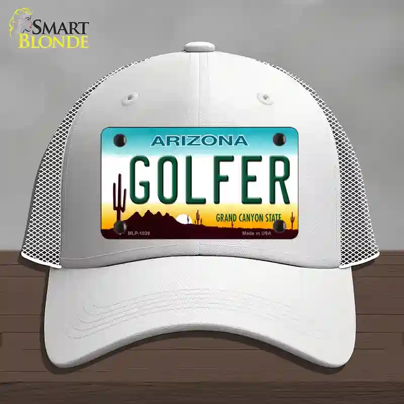HAT19-MLP-1039 Golfer Arizona Novelty License Plate Hat, Mesh - White