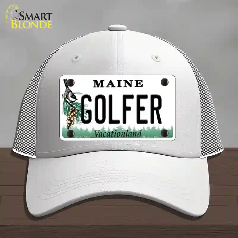 HAT19-MLP-10418 Golfer Maine Novelty License Plate Hat, Mesh - White