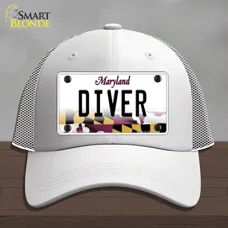 HAT19-MLP-10482 Diver Maryland Novelty License Plate Hat, Mesh - White