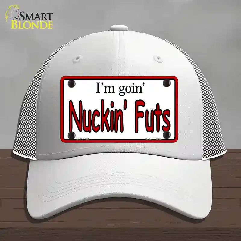 HAT19-MLP-1050 Im Going Nucking Futs Novelty License Plate Hat, Mesh - White