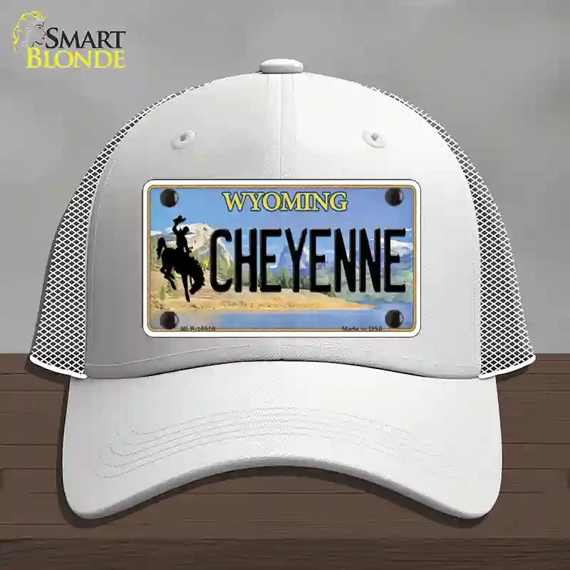 HAT19-MLP-10516 Cheyenne Wyoming Novelty License Plate Hat, Mesh - White
