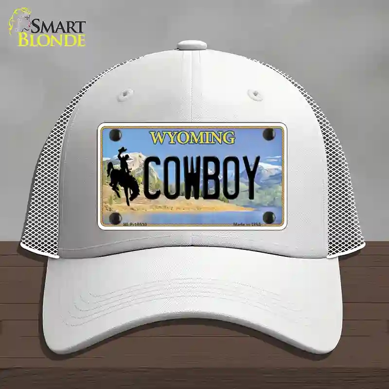 HAT19-MLP-10530 Cowboy Wyoming Novelty License Plate Hat, Mesh - White