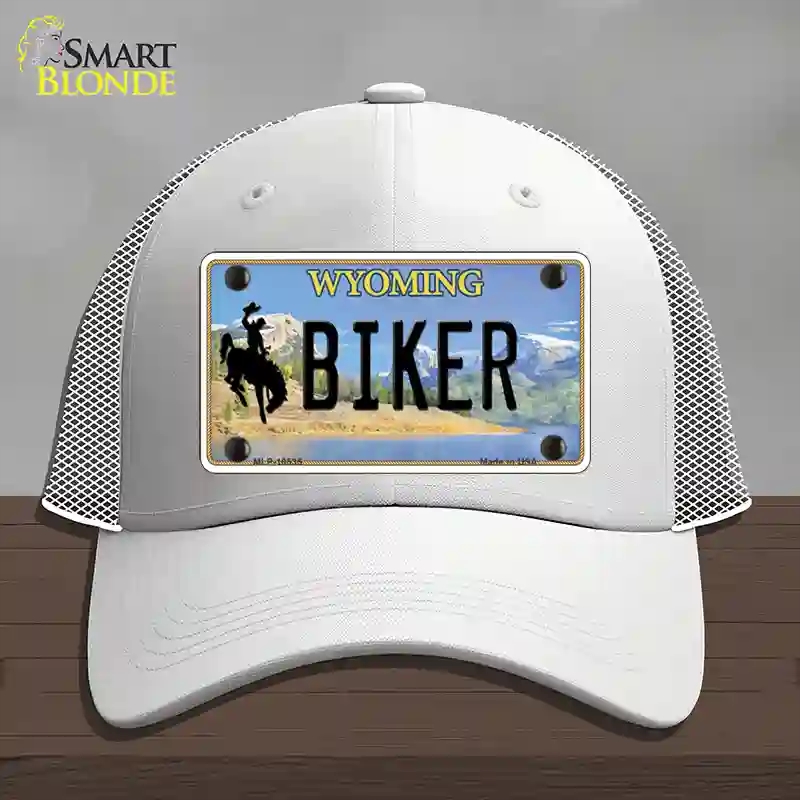 HAT19-MLP-10535 Biker Wyoming Novelty License Plate Hat, Mesh - White