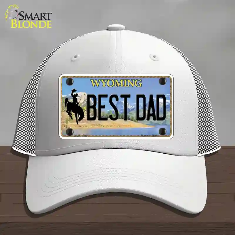 HAT19-MLP-10561 Best Dad Wyoming Novelty License Plate Hat, Mesh - White
