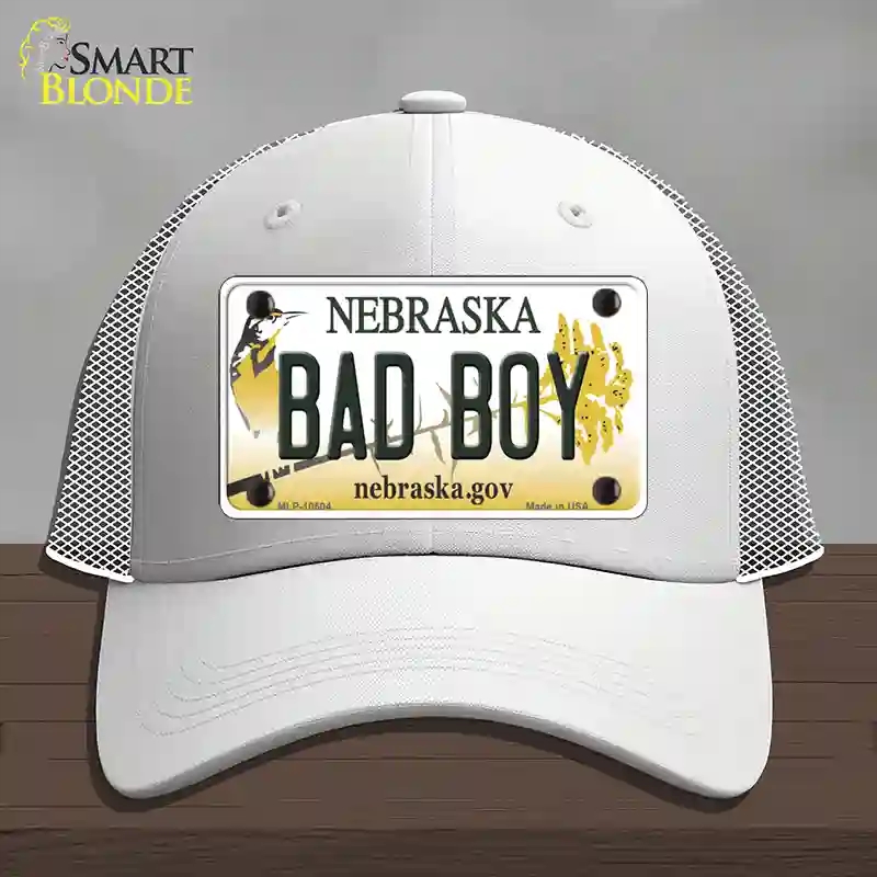 HAT19-MLP-10604 Bad Boy Nebraska Novelty License Plate Hat, Mesh - White