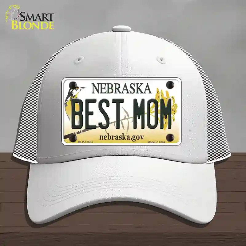 HAT19-MLP-10605 Best Mom Nebraska Novelty License Plate Hat, Mesh - White
