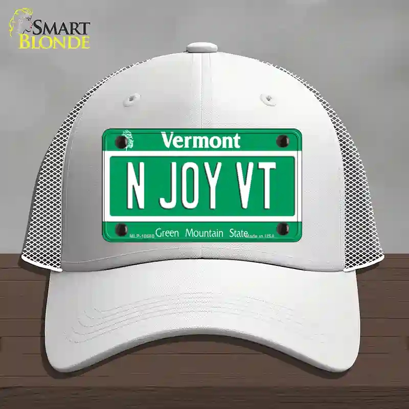 HAT19-MLP-10660 N Joy VT Vermont Novelty License Plate Hat, Mesh - White