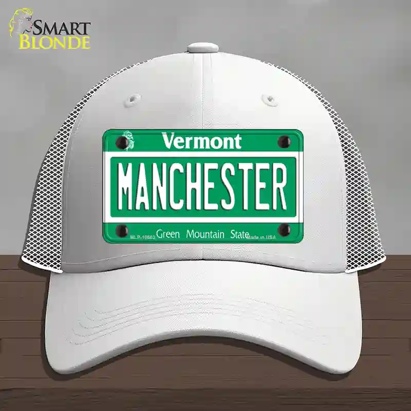 HAT19-MLP-10663 Manchester Vermont Novelty License Plate Hat, Mesh - White