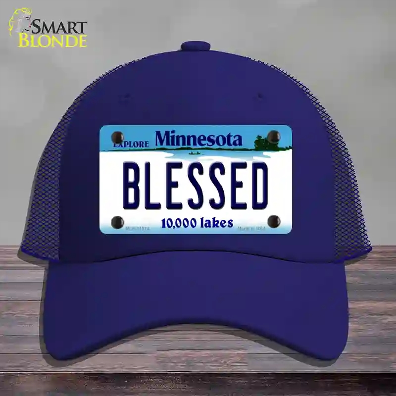 HAT18-MLP-11074 Blessed Minnesota State Novelty License Plate Hat, Mesh - Royal Blue